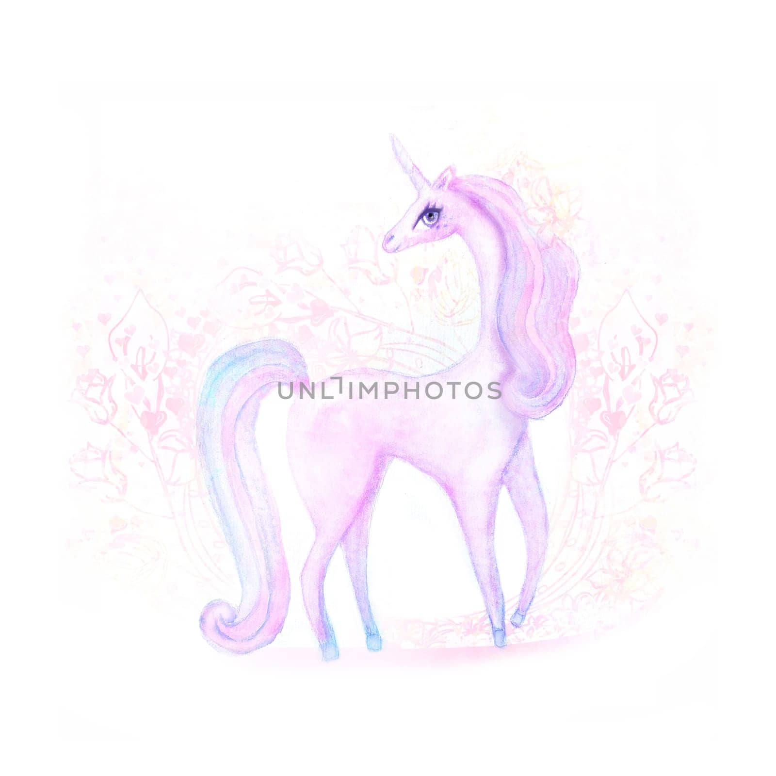 Beautiful unicorn, ornamental floral card