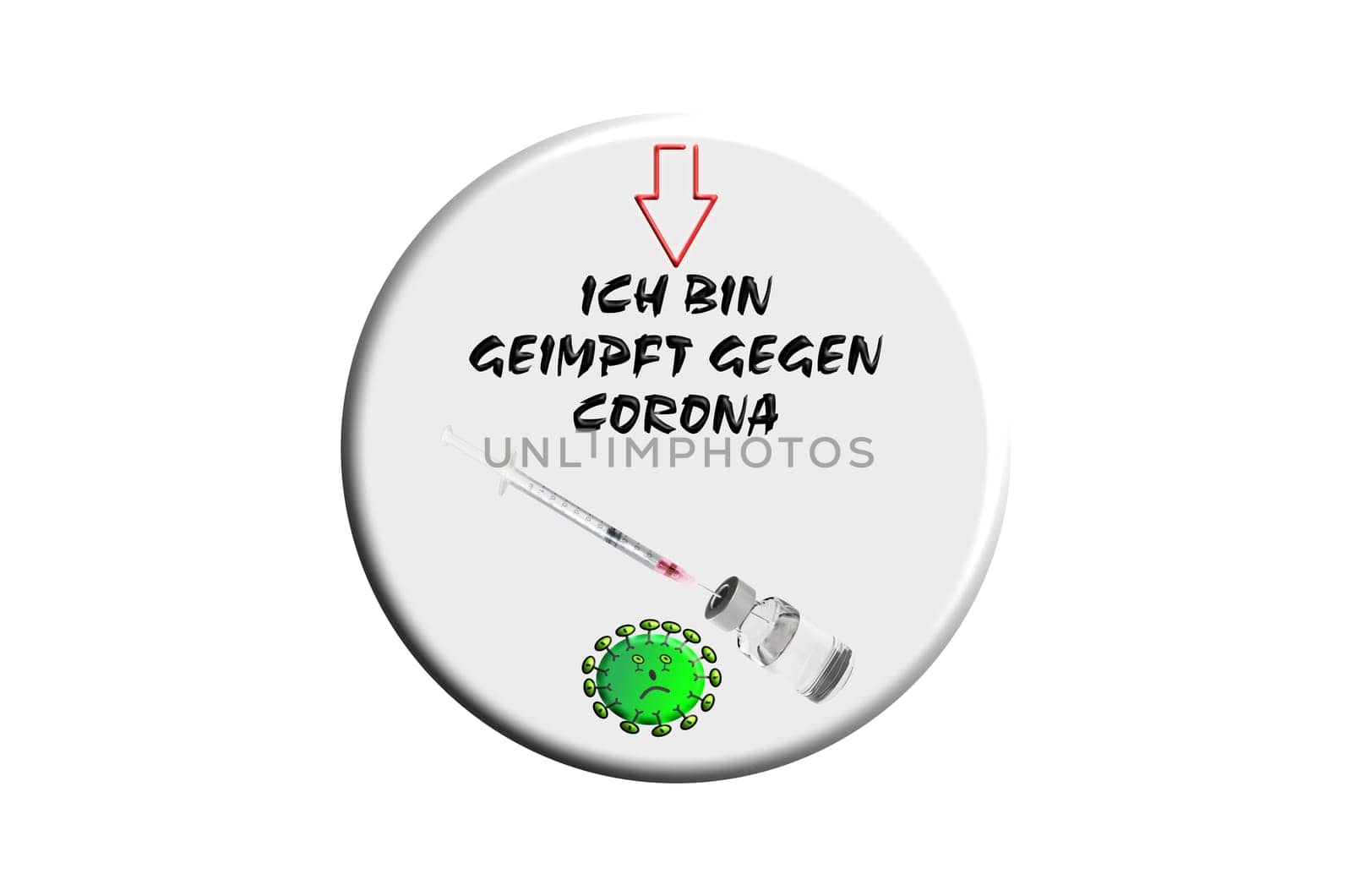 Button with inscription in German - I am vaccinated against Corona