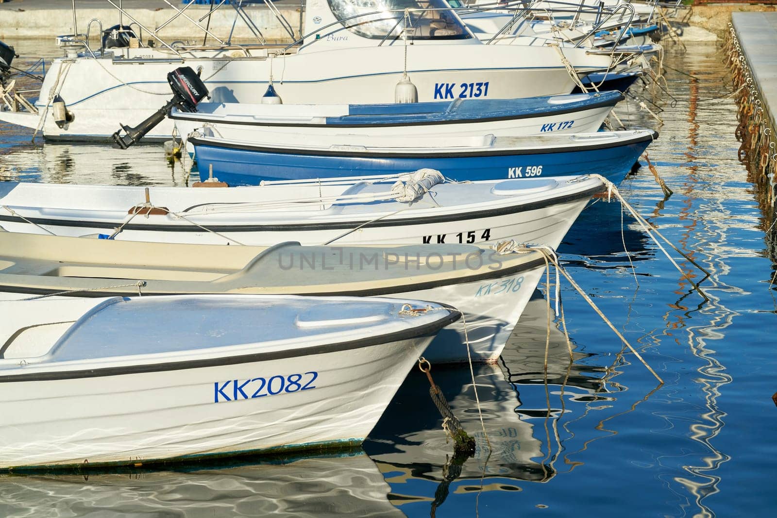 Boats in the harbor of the town of Krk on the island of the same name on the Adriatic Sea in Croatia