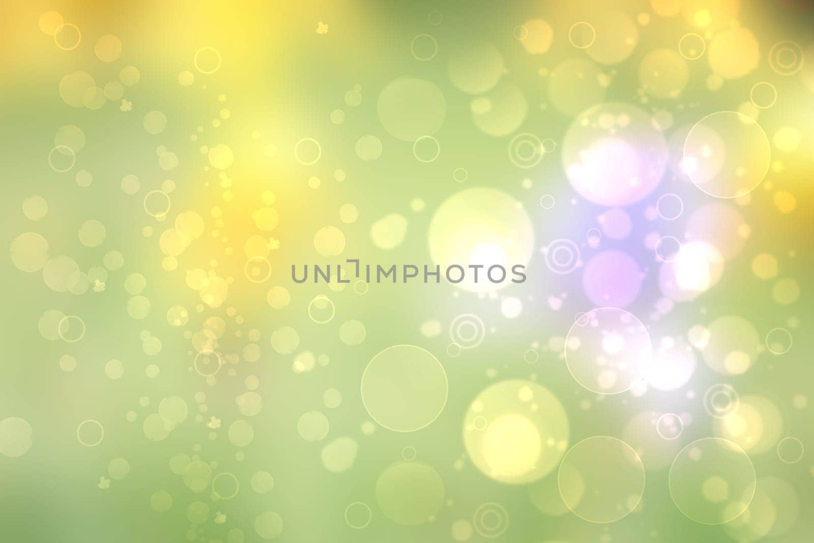 Hello spring background. Abstract bright spring or summer landscape texture with natural green yellow pink bokeh lights and sunshine. Beautiful backdrop with space.
