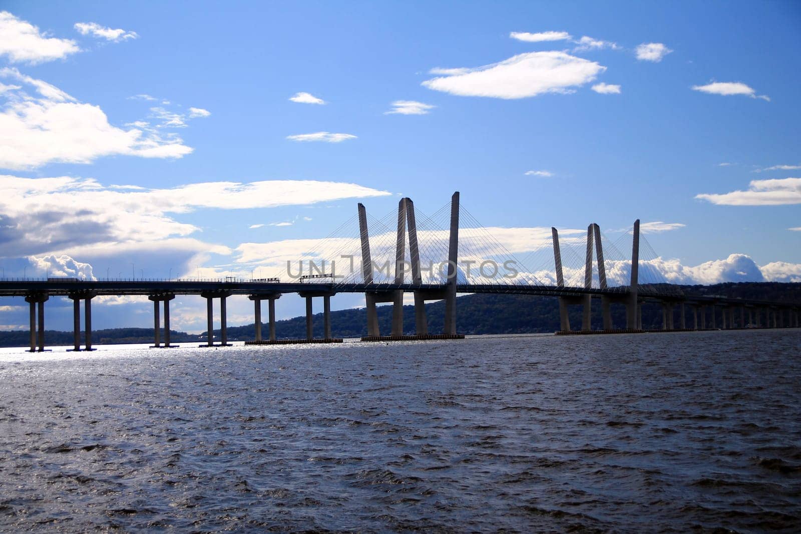 Dramatic picture of the Governator Cuomo bridge on the Hudson river in New York State