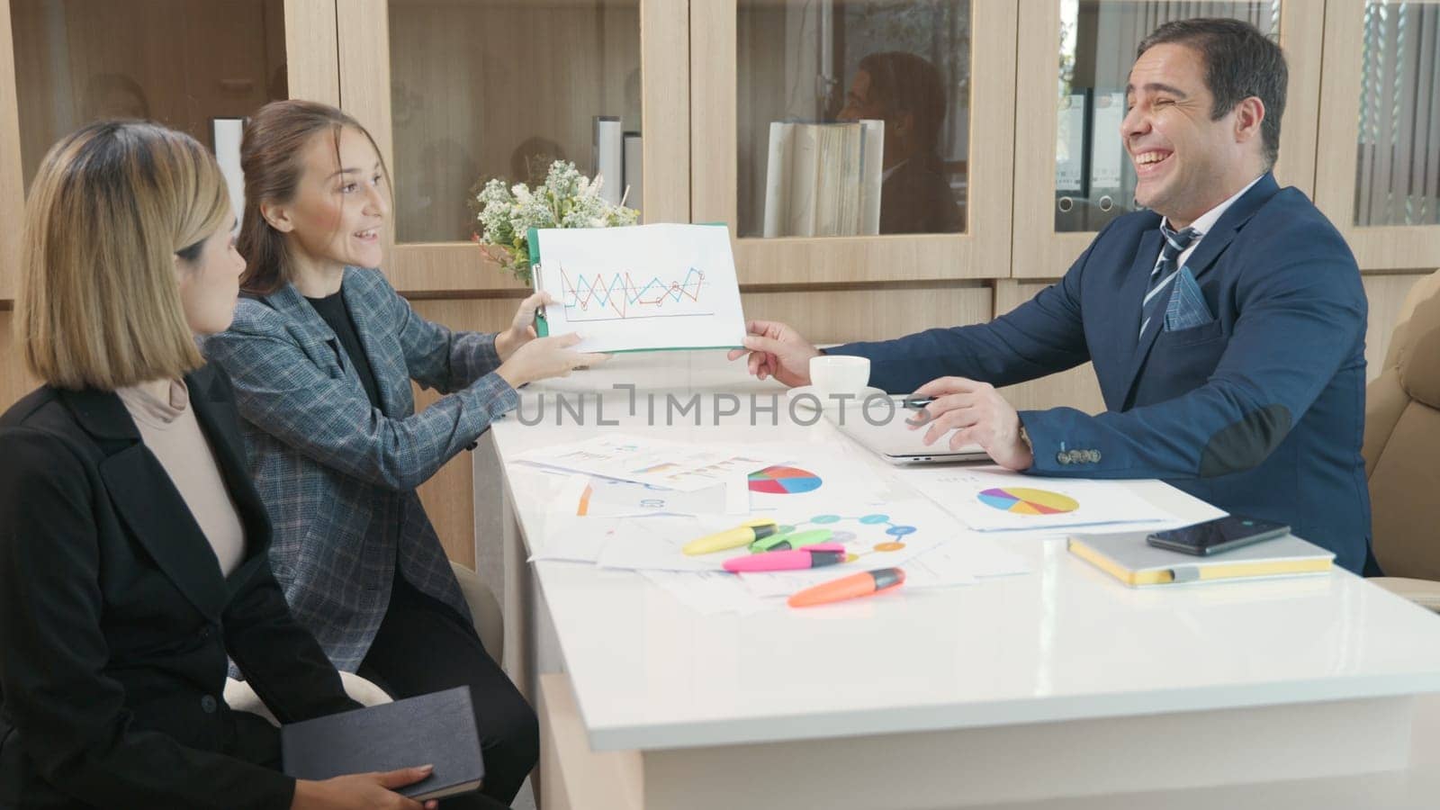 Business team meeting present briefing the project analyzing income charts graphs at office, Business analysis strategy review data, Idea presentation and meeting strategy plan of financial marketing