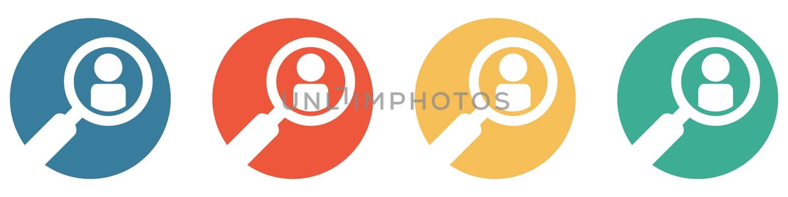 4 colorful Buttons blue, red, orange and green showing: Search employees, friends or members