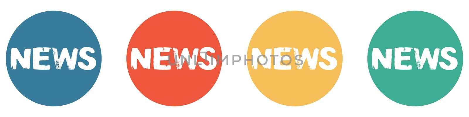 4 colorful Buttons blue, red, orange and green showing: News