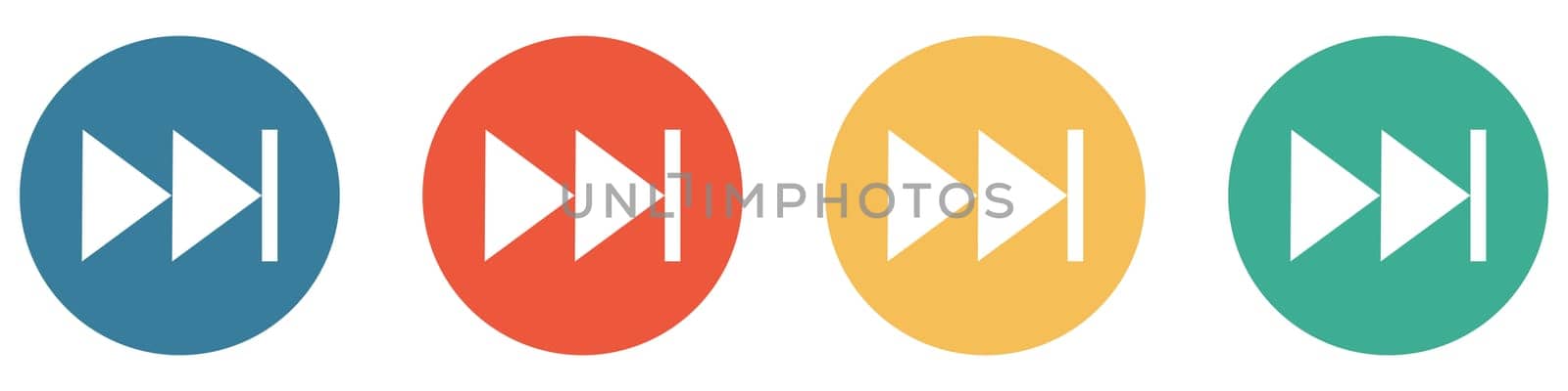4 colorful Buttons blue, red, orange and green showing: Forward or next