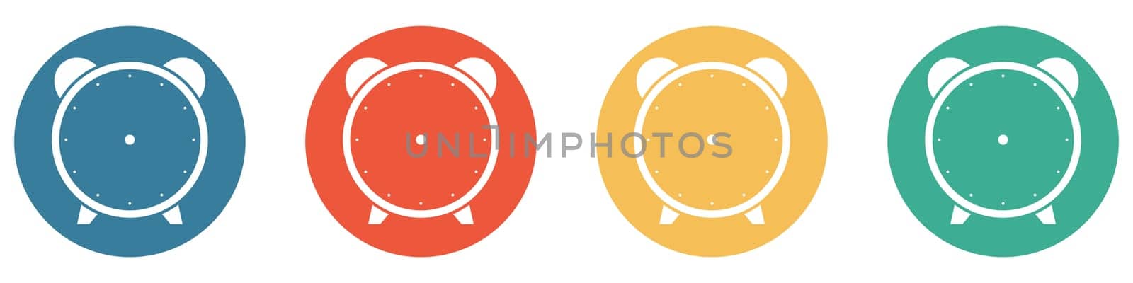 4 colorful Buttons blue, red, orange and green showing: Alarm clock