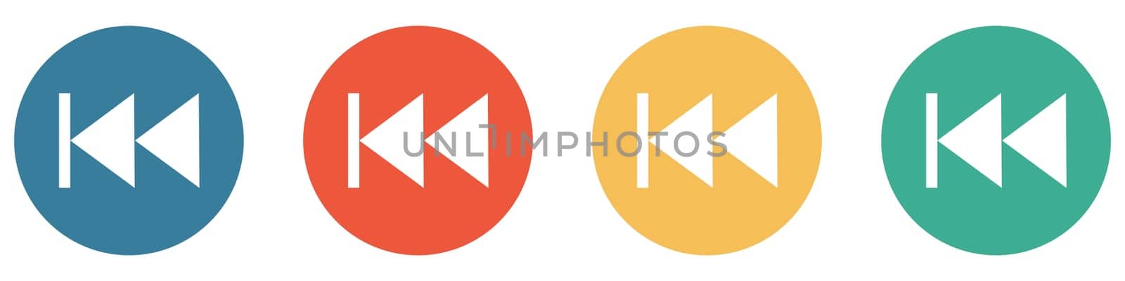 4 colorful Buttons blue, red, orange and green showing: Rewind or back