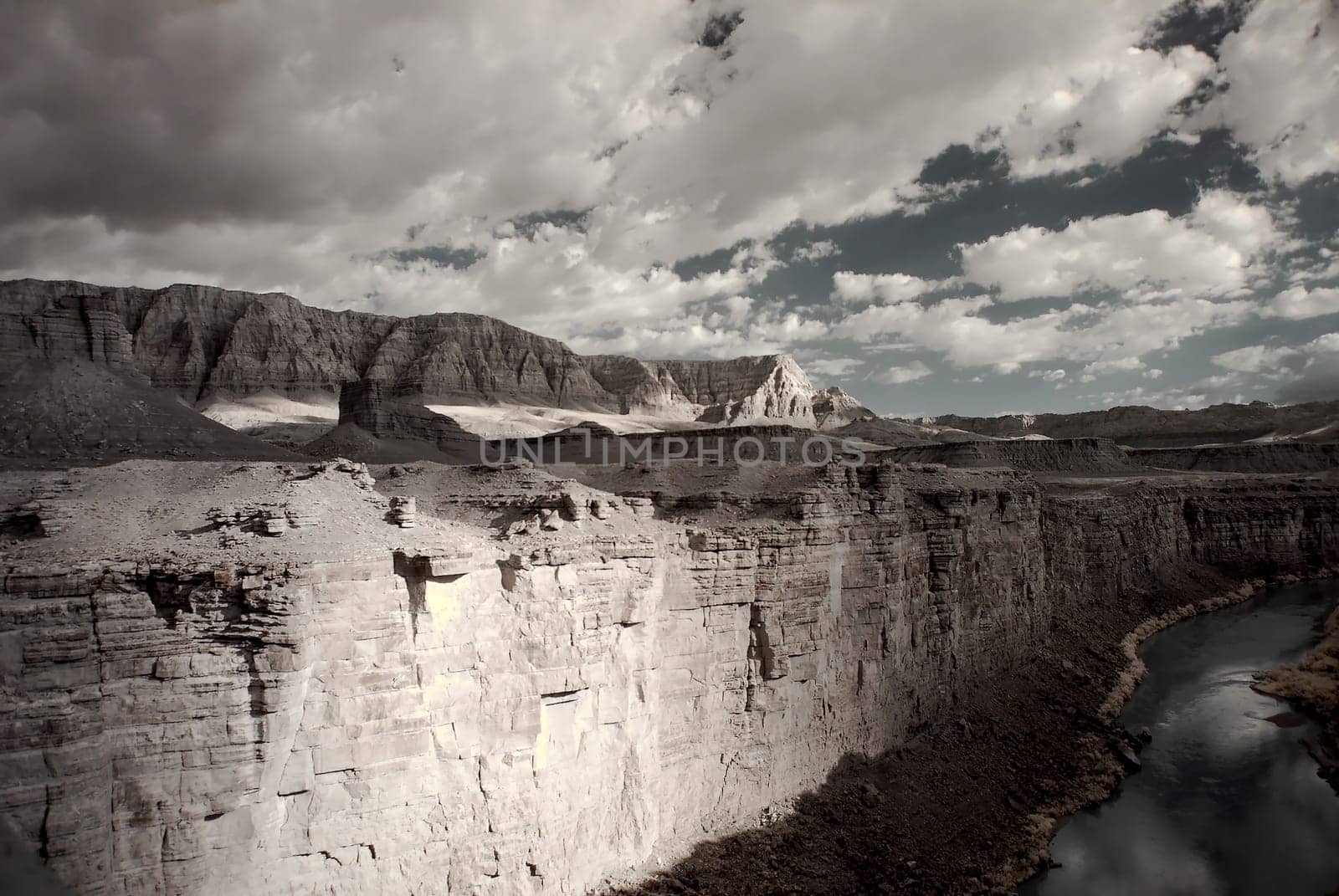Sepia tone Colorado river and cliffs at Lee's Ferry Arizona