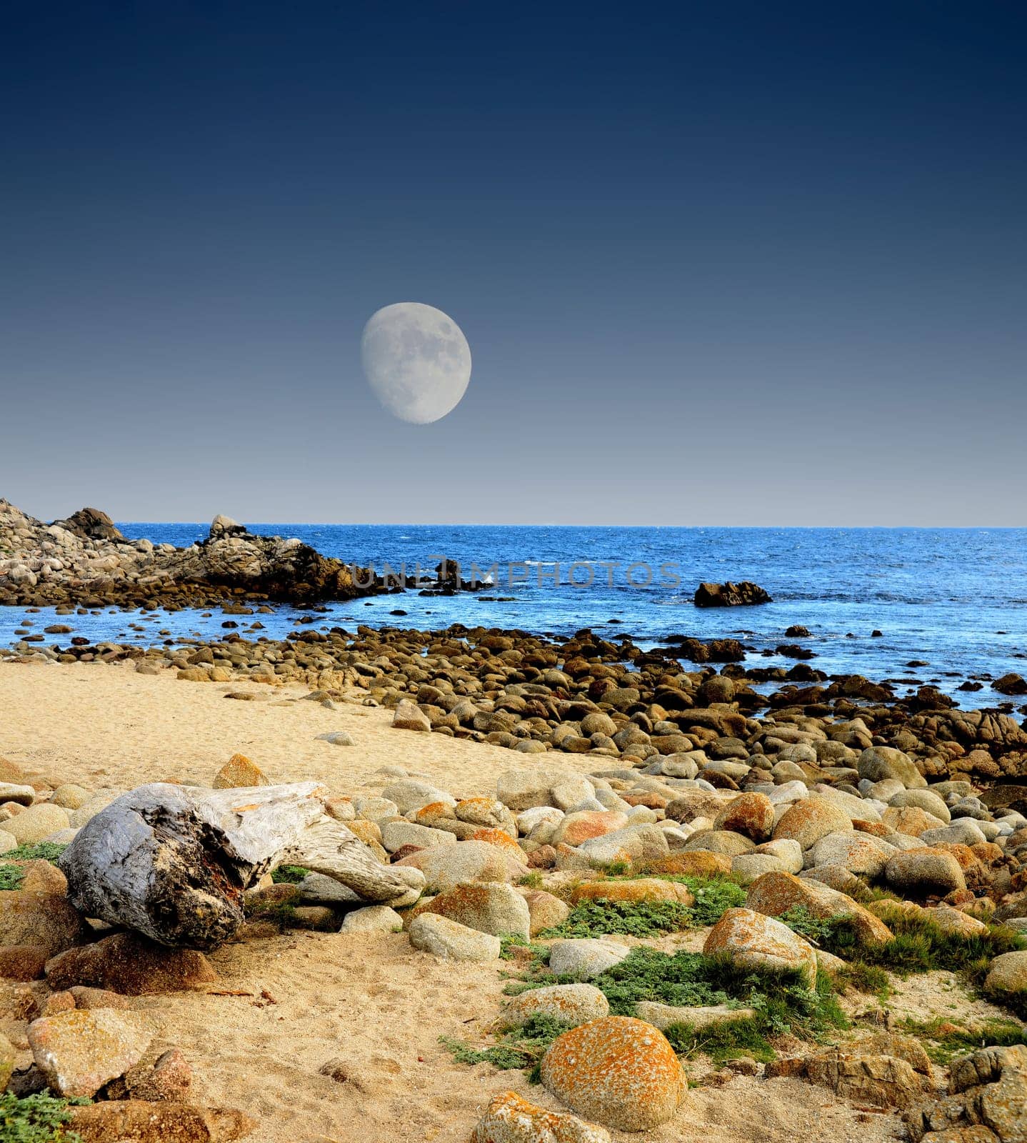 Moon setting Asilomar State Marine Reserve Monterey Bay California