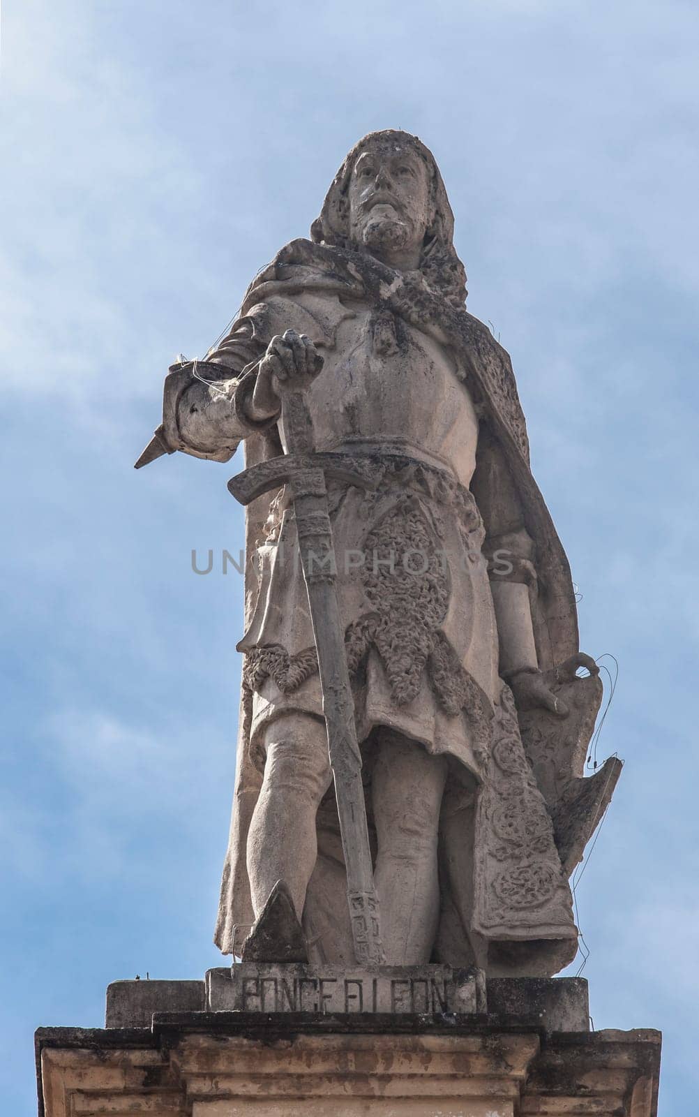 Seville, Spain: Sept, 27th, 2020: Rodrigo Ponce de Leon, 15th Century Castilian military. Palace of San Telmo, Seville, Spain. Sculpted by Antonio Susillo