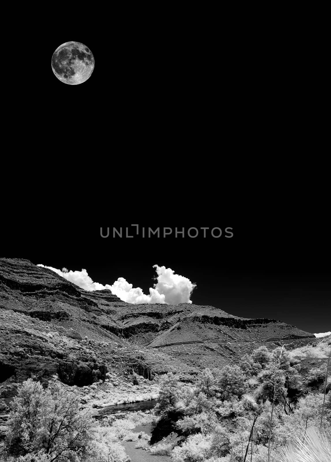 Desert moon over the southwestern USA Sonora desert and mountains