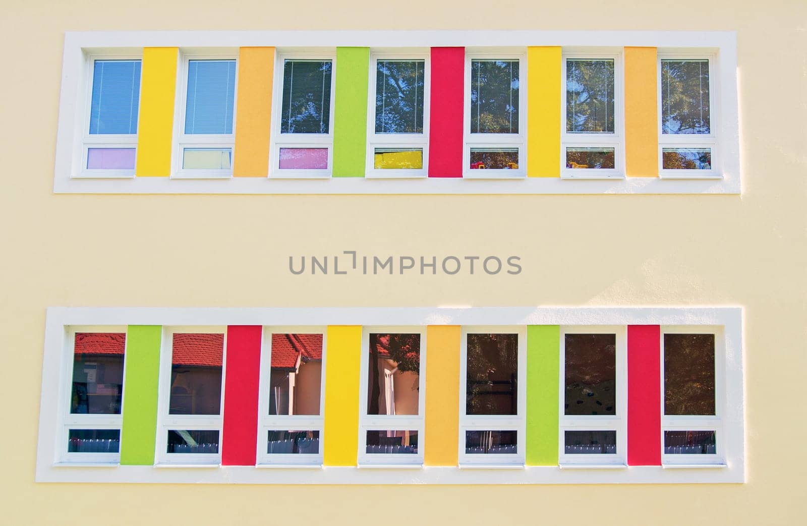 Colorful windows on school building