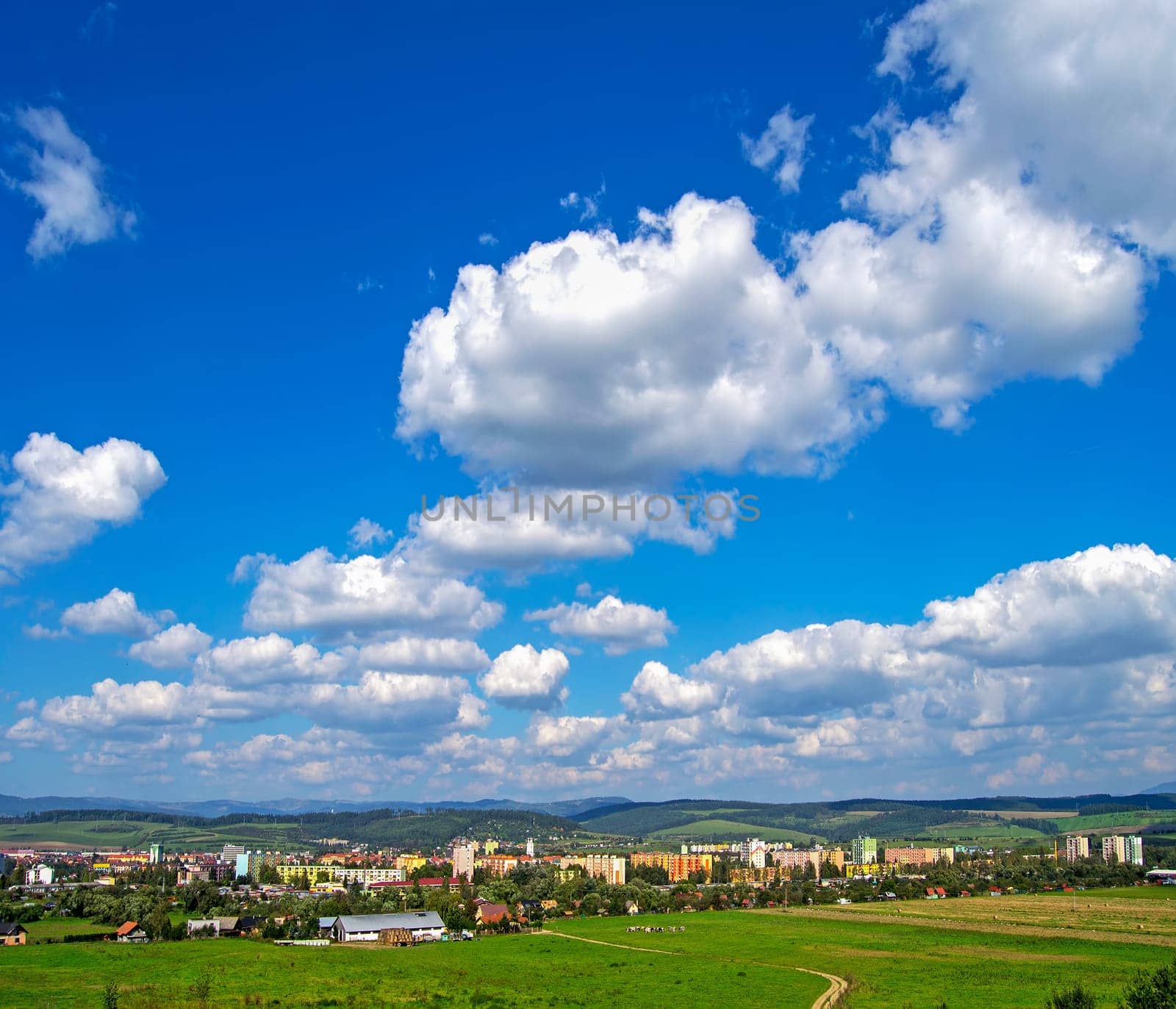 Small town in East Slovakia with clouds