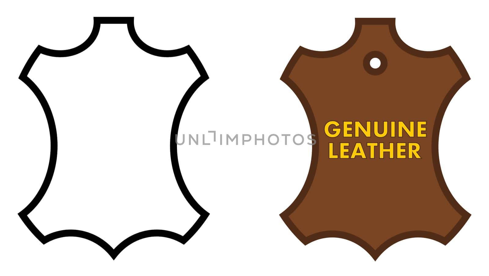 Genuine leather sign. Animal skin outline, black /white and brown version with text.