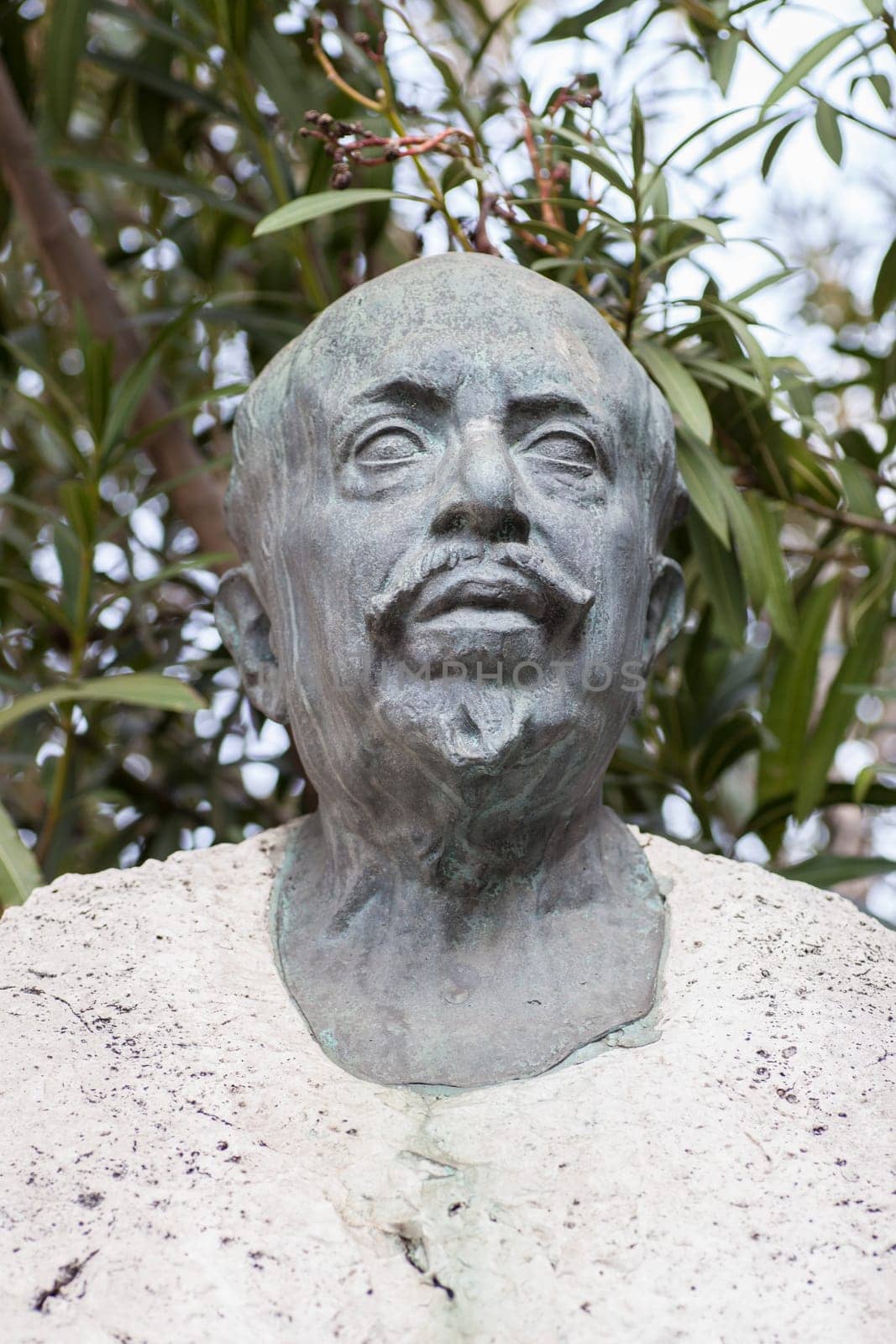 Madrid, Spain - March 6th, 2021: Antonio Munoz Degrain, early 20th century spanish painter. Bust at National Library of Spain, Madrid. Jose Capuz sculpter