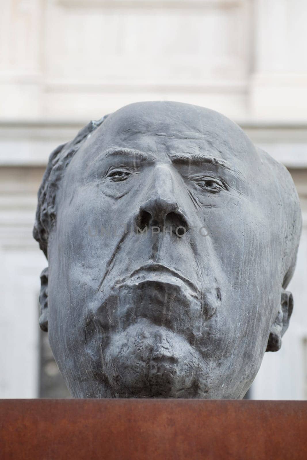 Madrid, Spain - March 6th, 2021: Antonio Machado, spanish poet, leading figures of Generation of 98. Bust at National Library of Spain, Madrid. Antonio Serrano sculpter