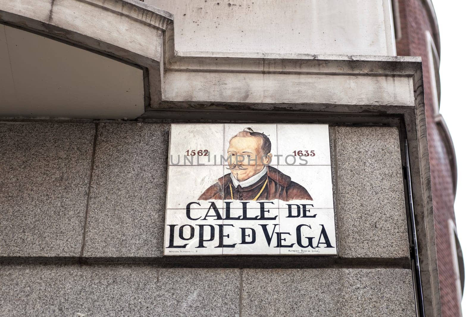 Lope de Vega, key figure in the Spanish Golden Age of literature. Street plaque at Madrid Literary Quarter