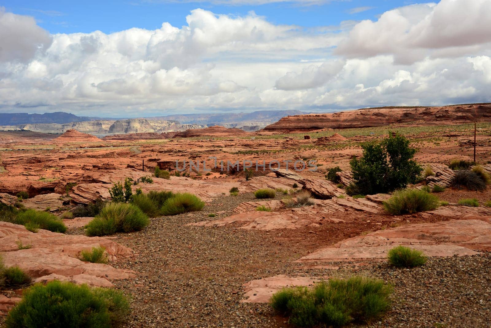 Distant and Elevated view Lake Powell in the Northern Arizona Desert