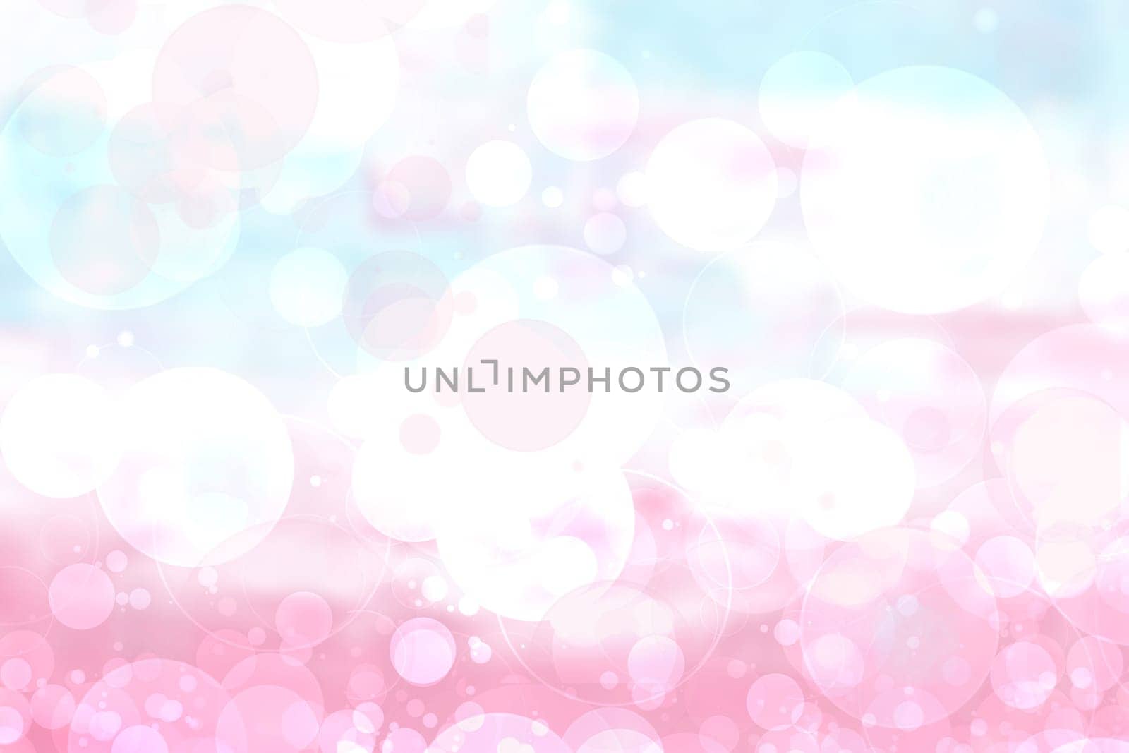 Abstract blurred fresh vivid spring summer light delicate pastel blue pink white bokeh background texture with bright circular soft color lights. Beautiful backdrop illustration.