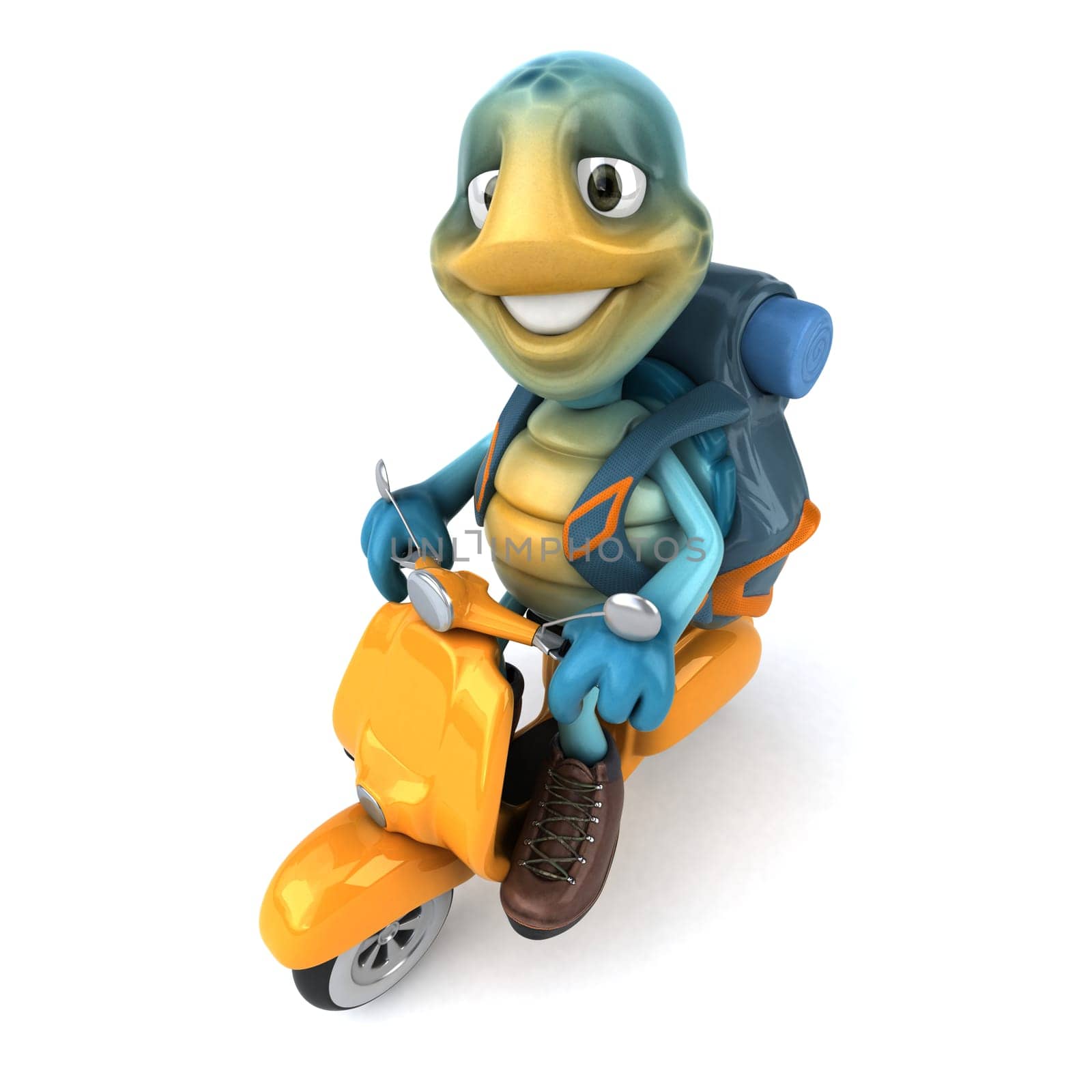 Fun 3D illustration of a blue turtle
