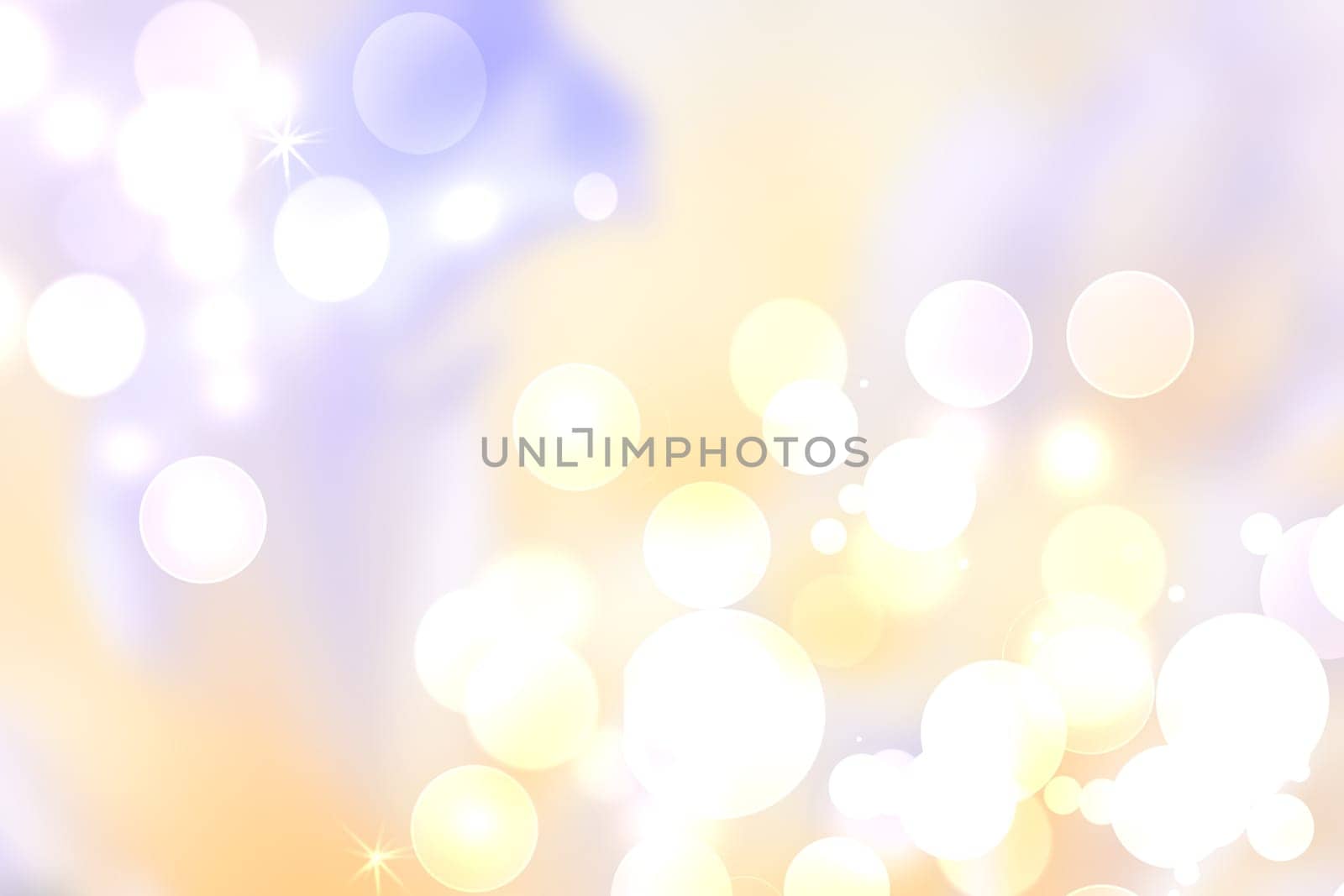 Abstract blurred fresh vivid spring summer light delicate pastel yellow pink orange bokeh background texture with bright circular soft color lights and stars. Beautiful backdrop illustration.