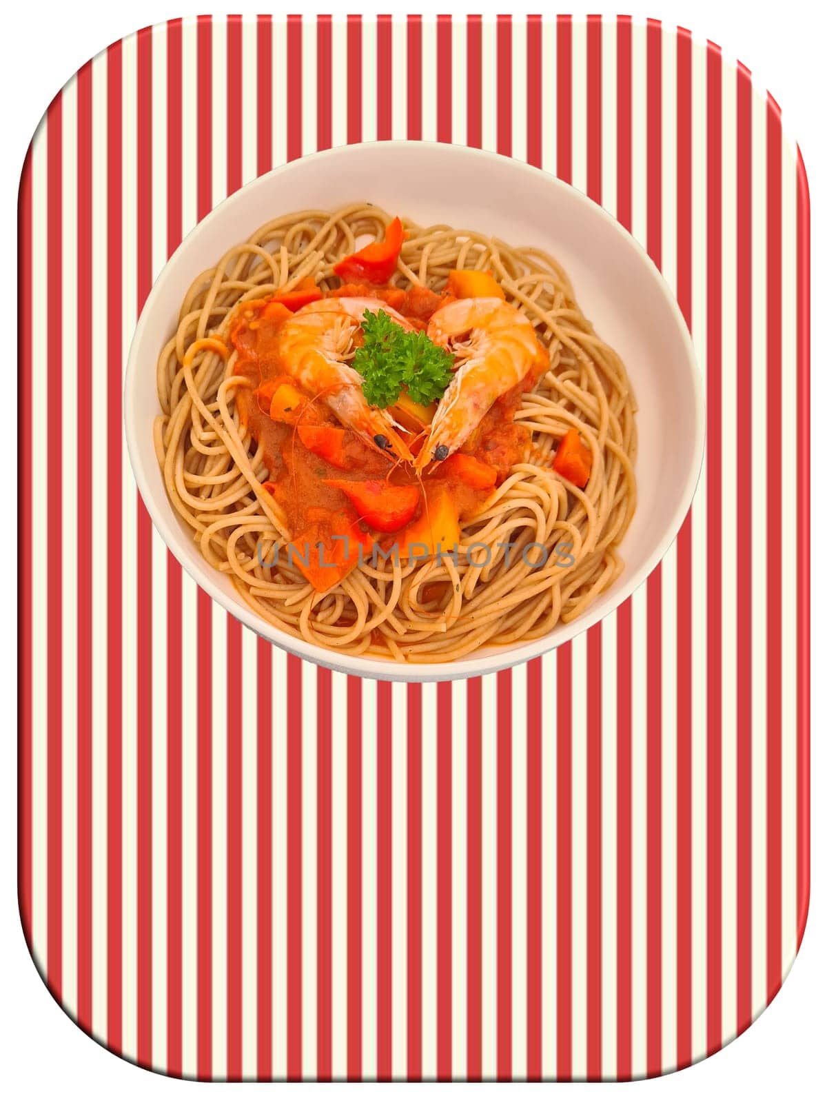 Spaghetti with shrimps and tomatoes