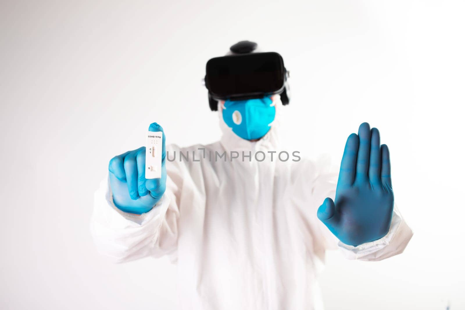 VR medicine. Doctor using virtual reality headset for medical purposes.