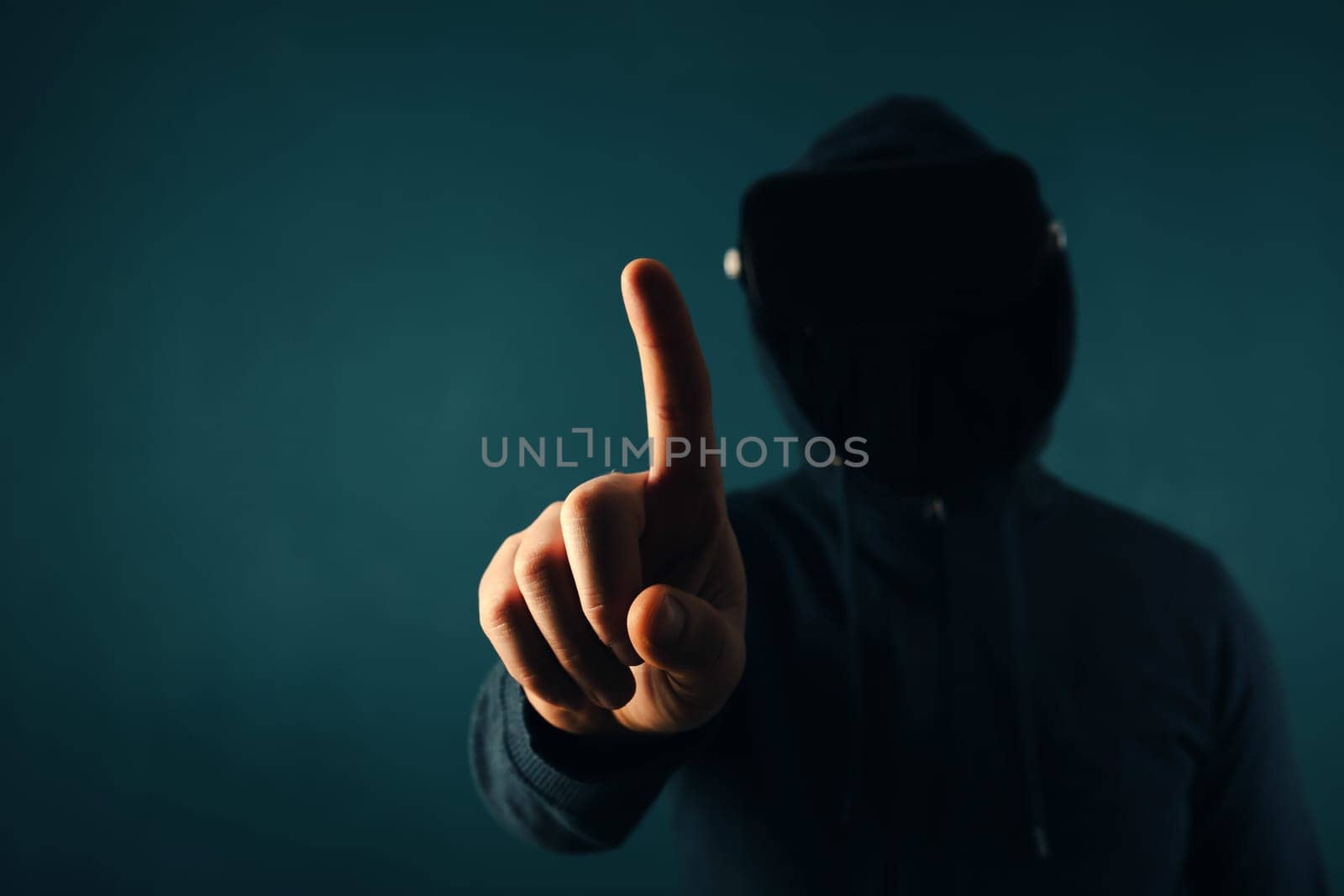 Metaverse digital cyber world technology. Man with VR glasses  playing AR augmented reality game and entertainment.NFT game futuristic lifestyle