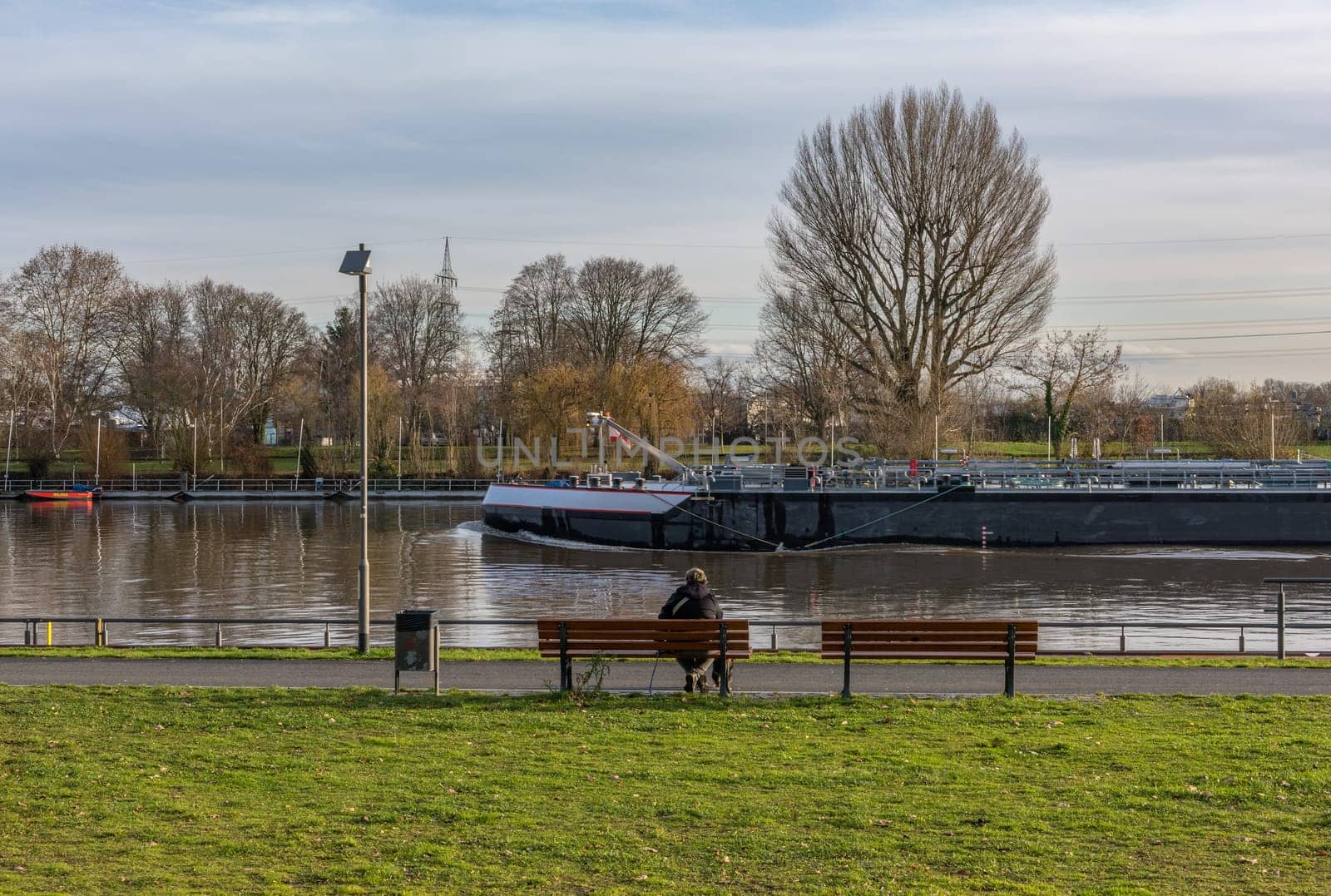 Cargo ship on the River Main, Frankfurt, Germany