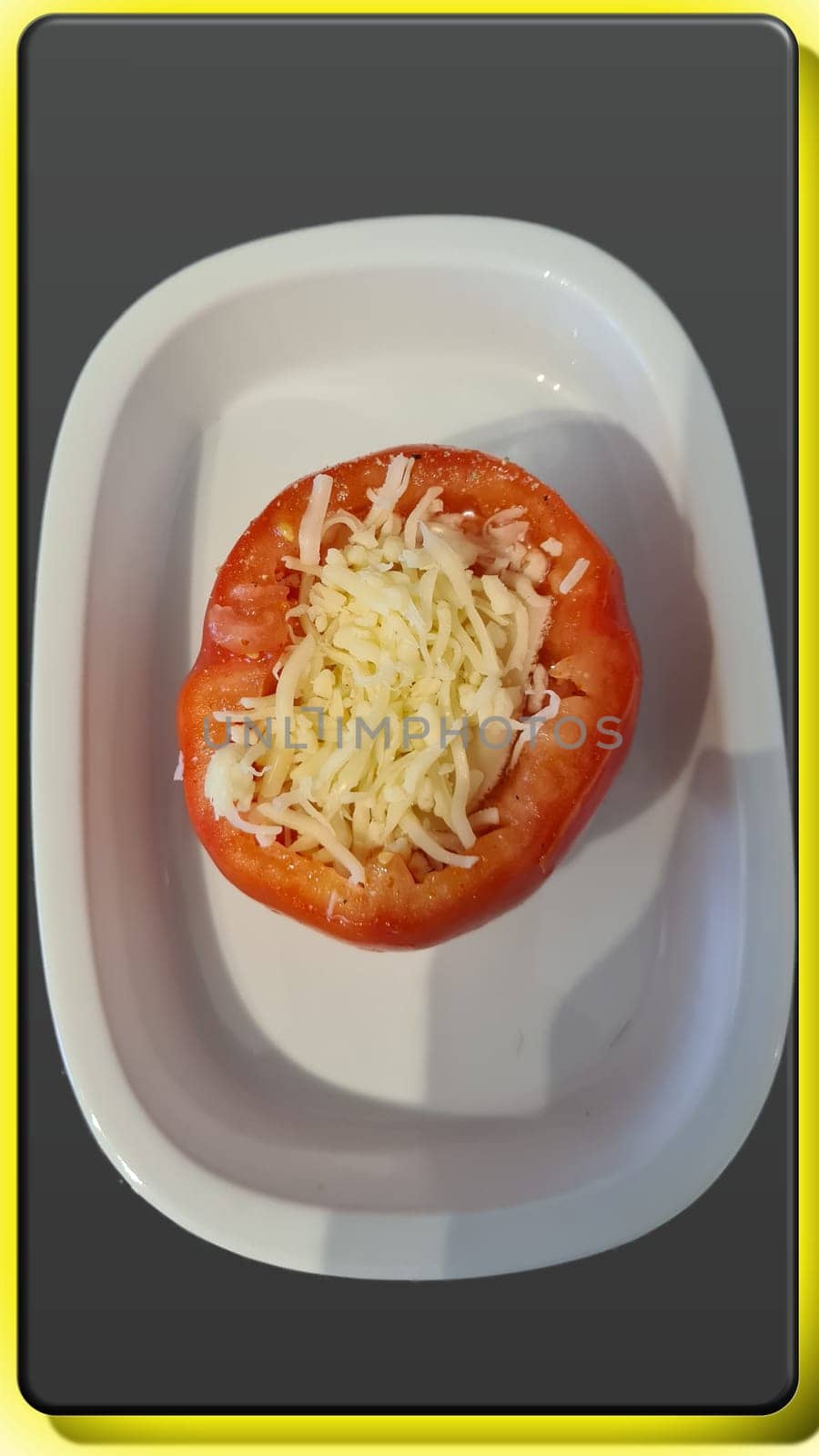 Tomatoes stuffed with rice and cheese from the oven