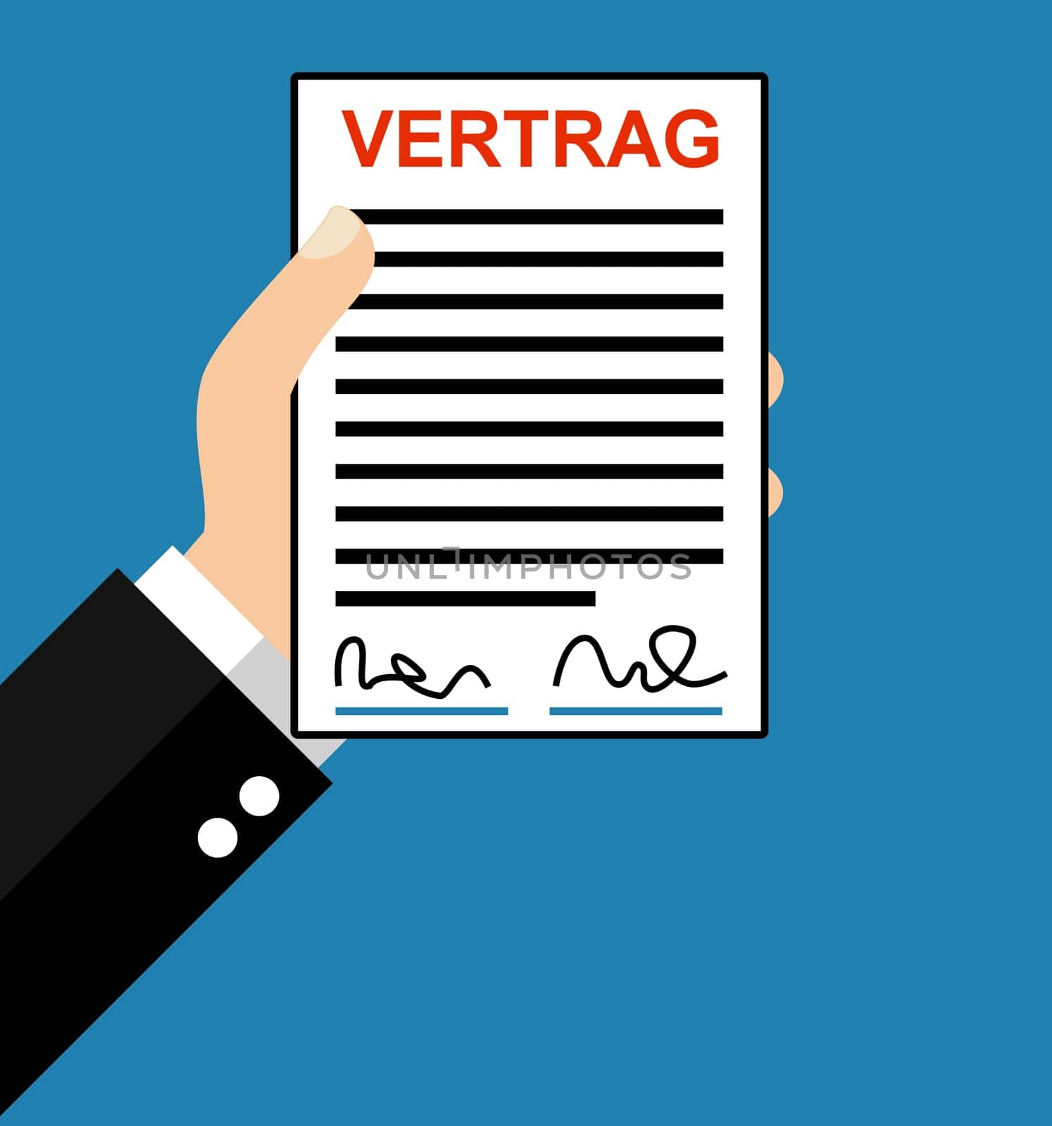 Hand holding papers - Contract in german language