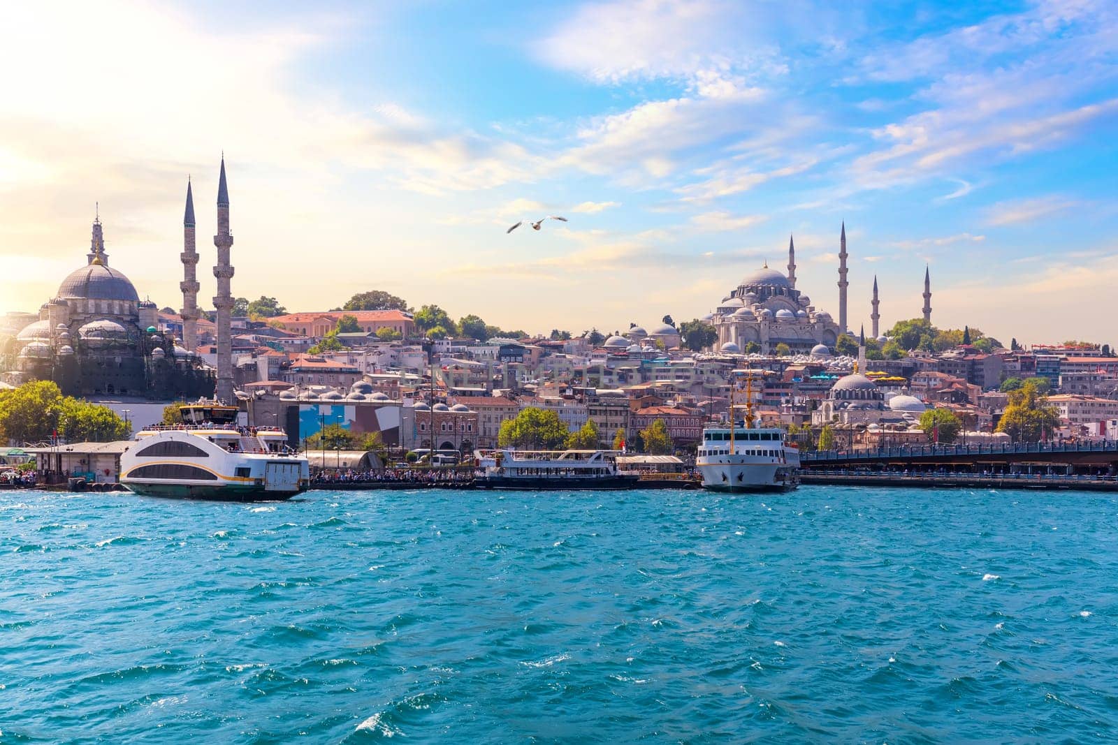 Famous Rustem Pasha Mosque and Suleymaniye Mosque, Bosphorus, Istanbul.