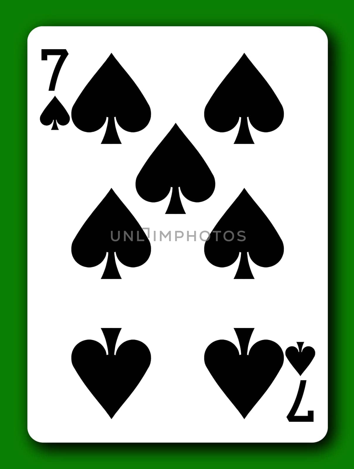 A 7 Seven of Spades playing card with clipping path to remove background and shadow 3d illustration