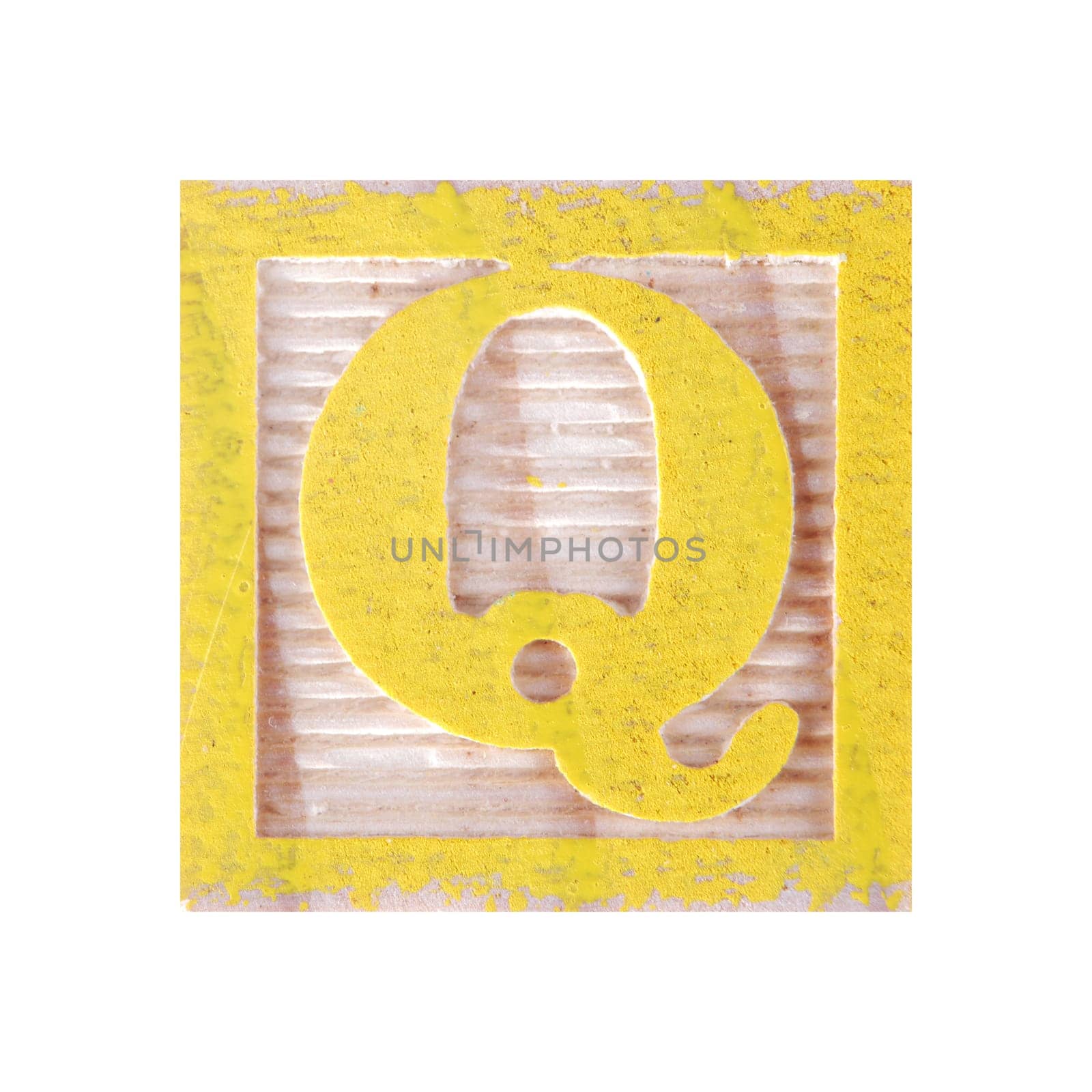 A Letter Q childs wood block on white with clipping path