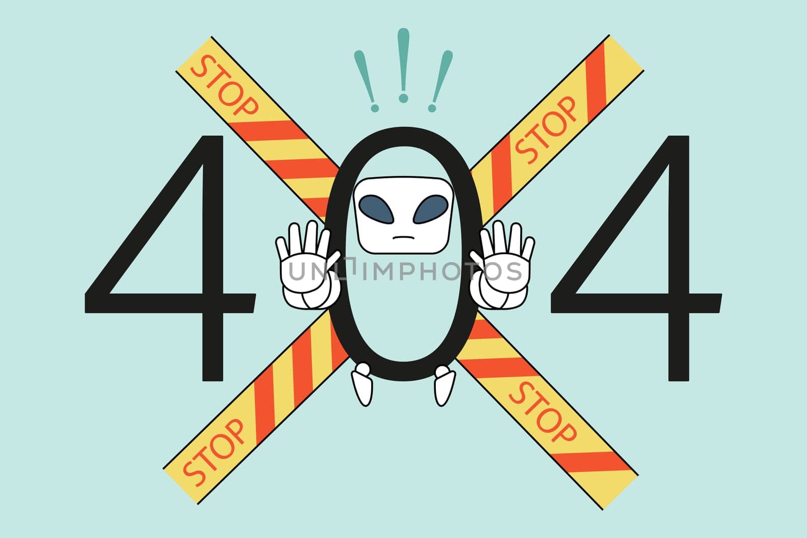 Error and emergency sign in laptop concept. 404 numbers and stop emergency sign with robot denying with hands meaning having problem error virus in laptop computer vector illustration