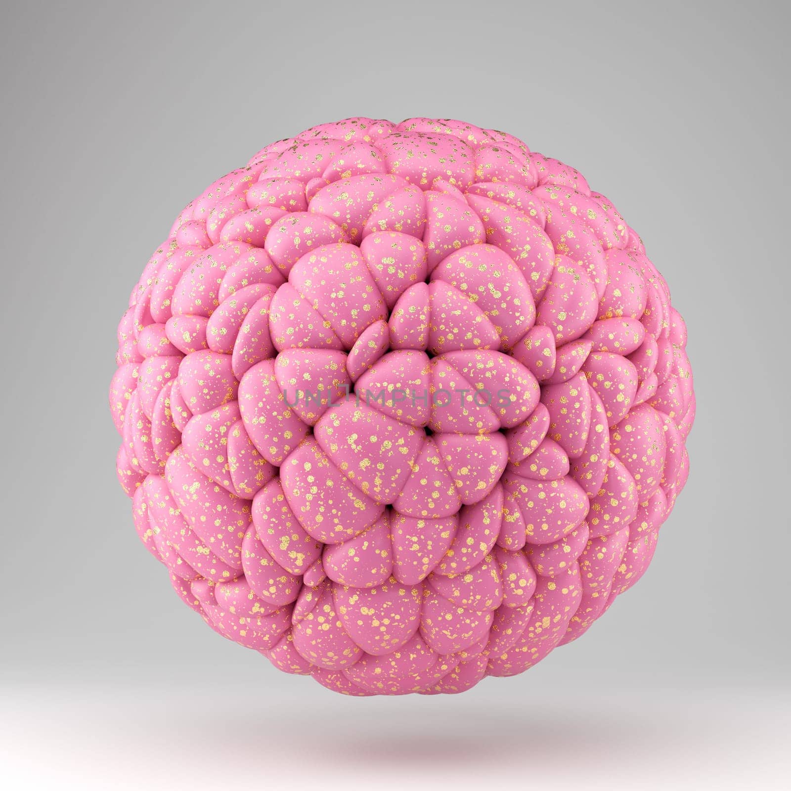 Round brain-like geometric shape on pink background, 3D illustration