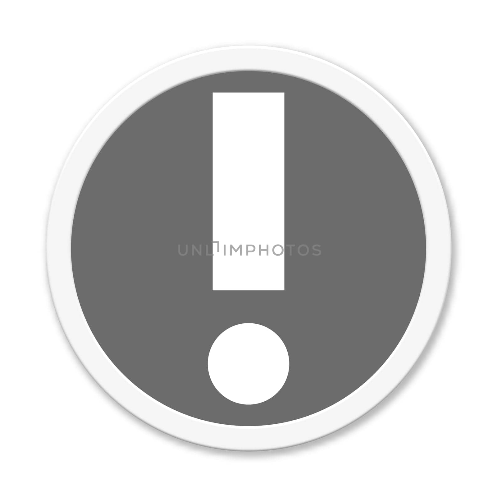 Isolated grey button with white frame showing: Exclamation mark - Caution
