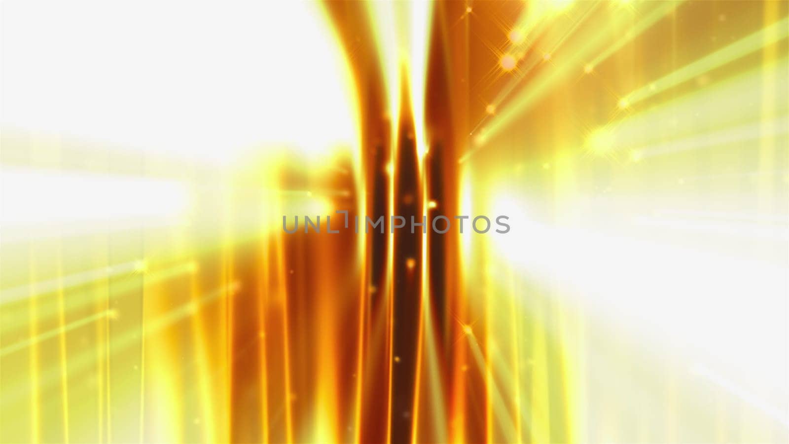 Flowing abstract lines with 3d render wavy curvature and vibrant gradient. Reflecting futuristic stripes from golden water surface. Decorative dynamic interior in digital presentation.