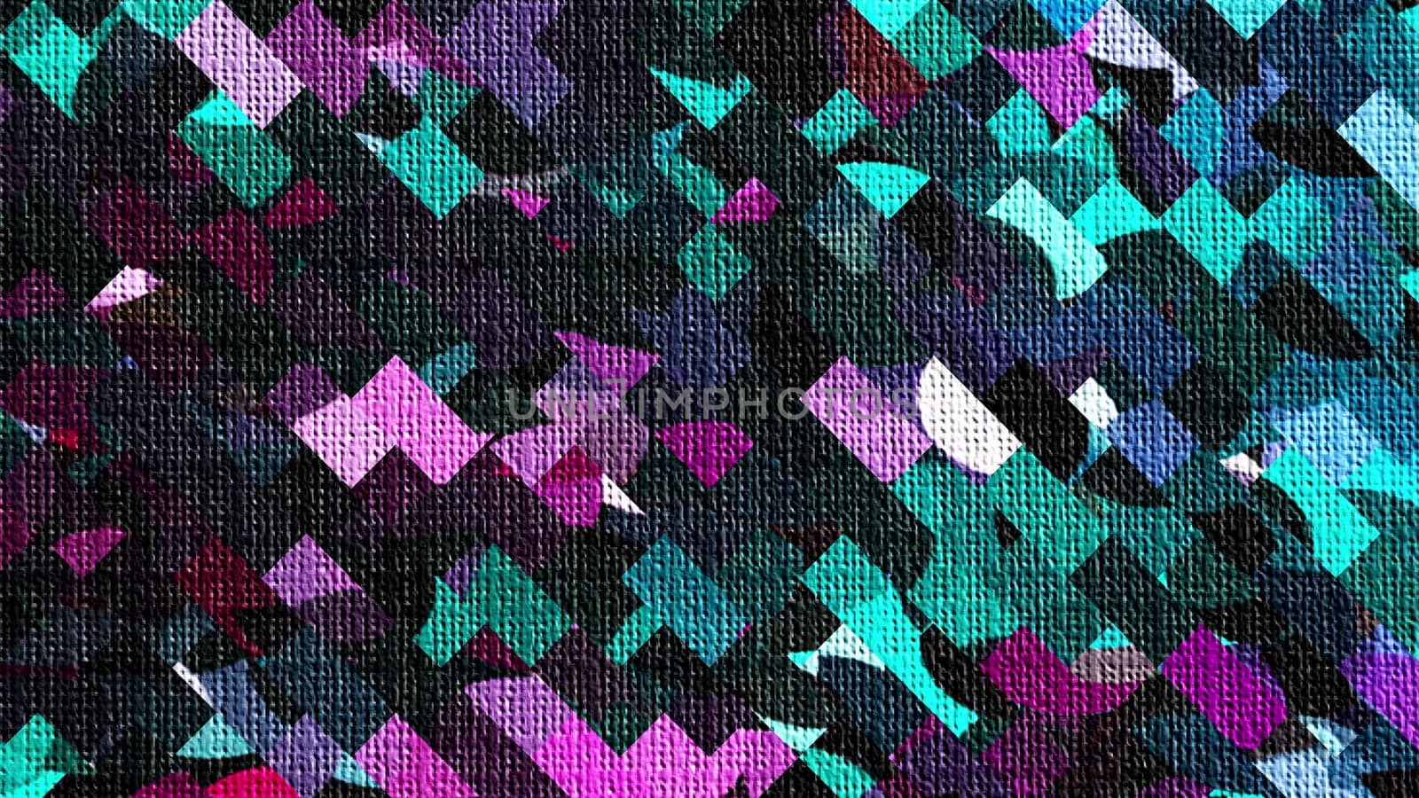 Bright square shapes with 3d render spots and geometric tracery. Decor on canvas with blurry rectangles and gradient. Decorative installation in style of futuristic suprematism and expressionism.