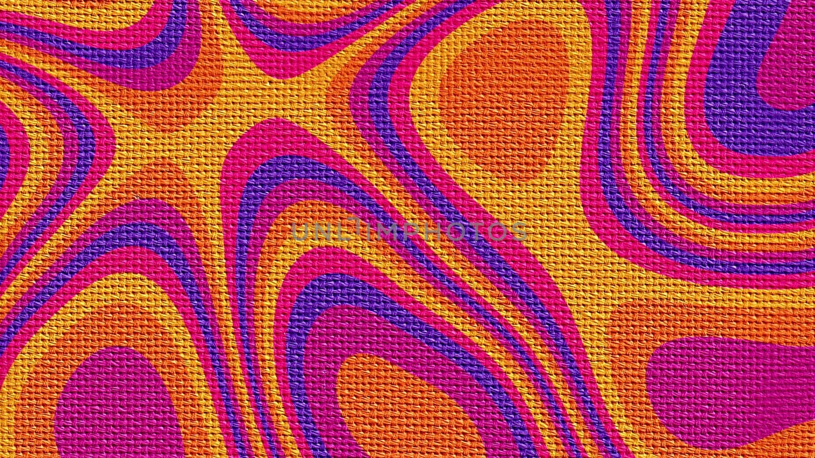 Bright circular stains with 3d render spots and stripes. Tracery on burlap with fuzzy rings and blurry gradient. Abstract decorative installation with modern hypnotic drawning.