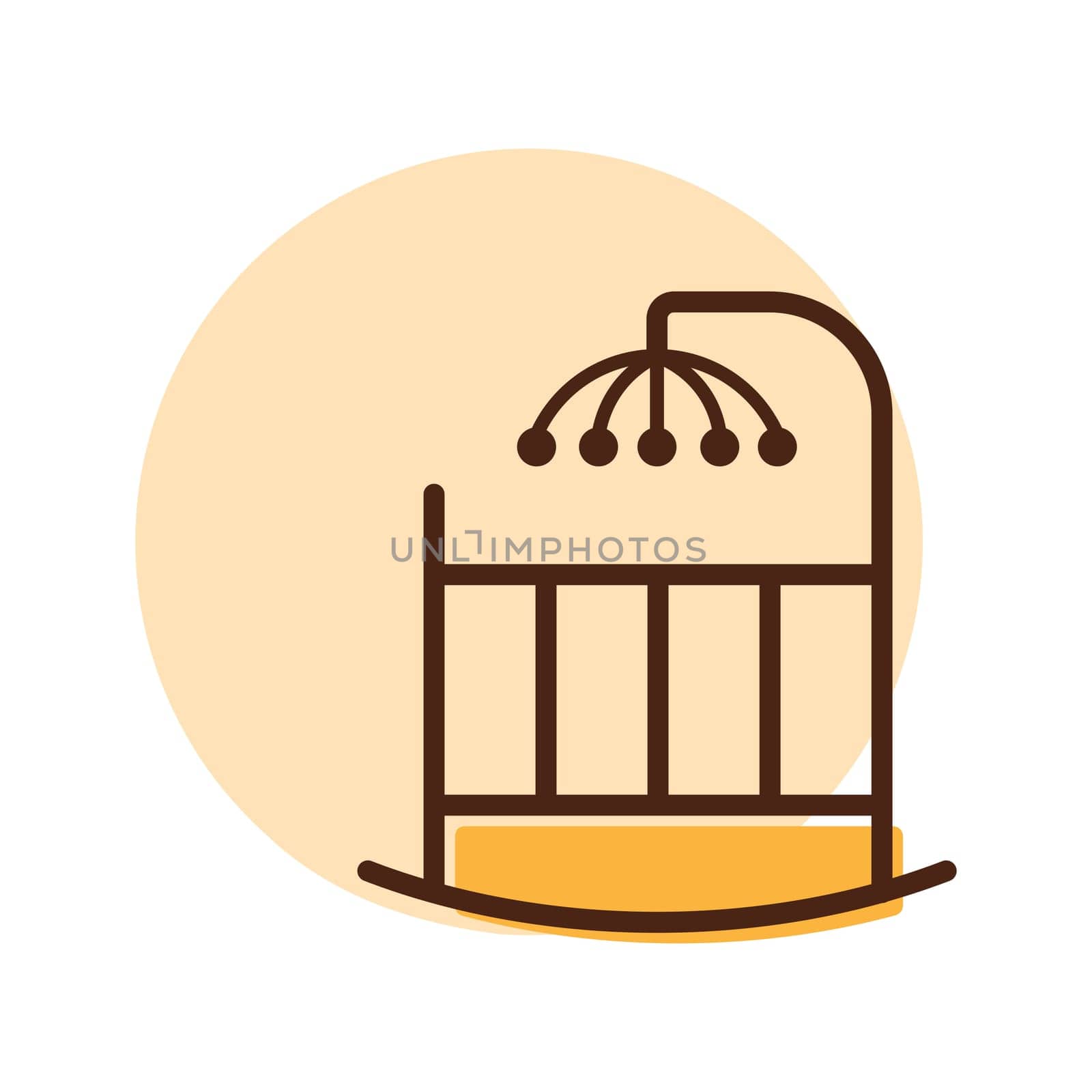 Baby cradle bed with hanging toys vector icon. Graph symbol for children and newborn babies web site and apps design, logo, app, UI
