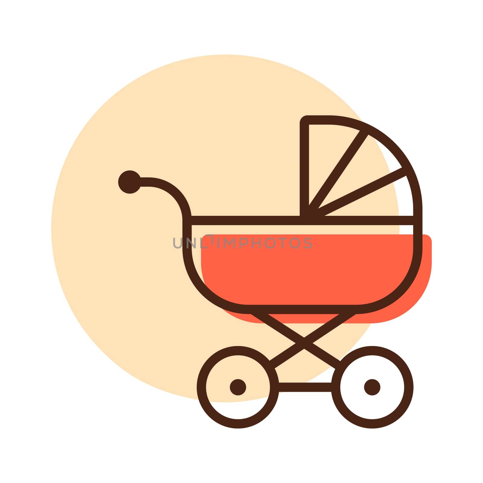 Stroller baby, carriage vector icon. Graph symbol for children and newborn babies web site and apps design, logo, app, UI