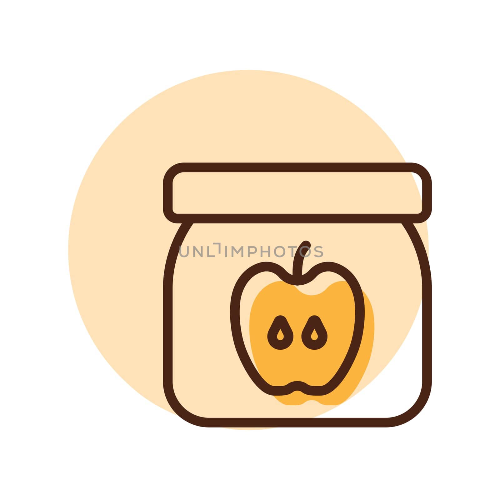 Jar of baby food with apple puree vector icon. Graph symbol for children and newborn babies web site and apps design, logo, app, UI