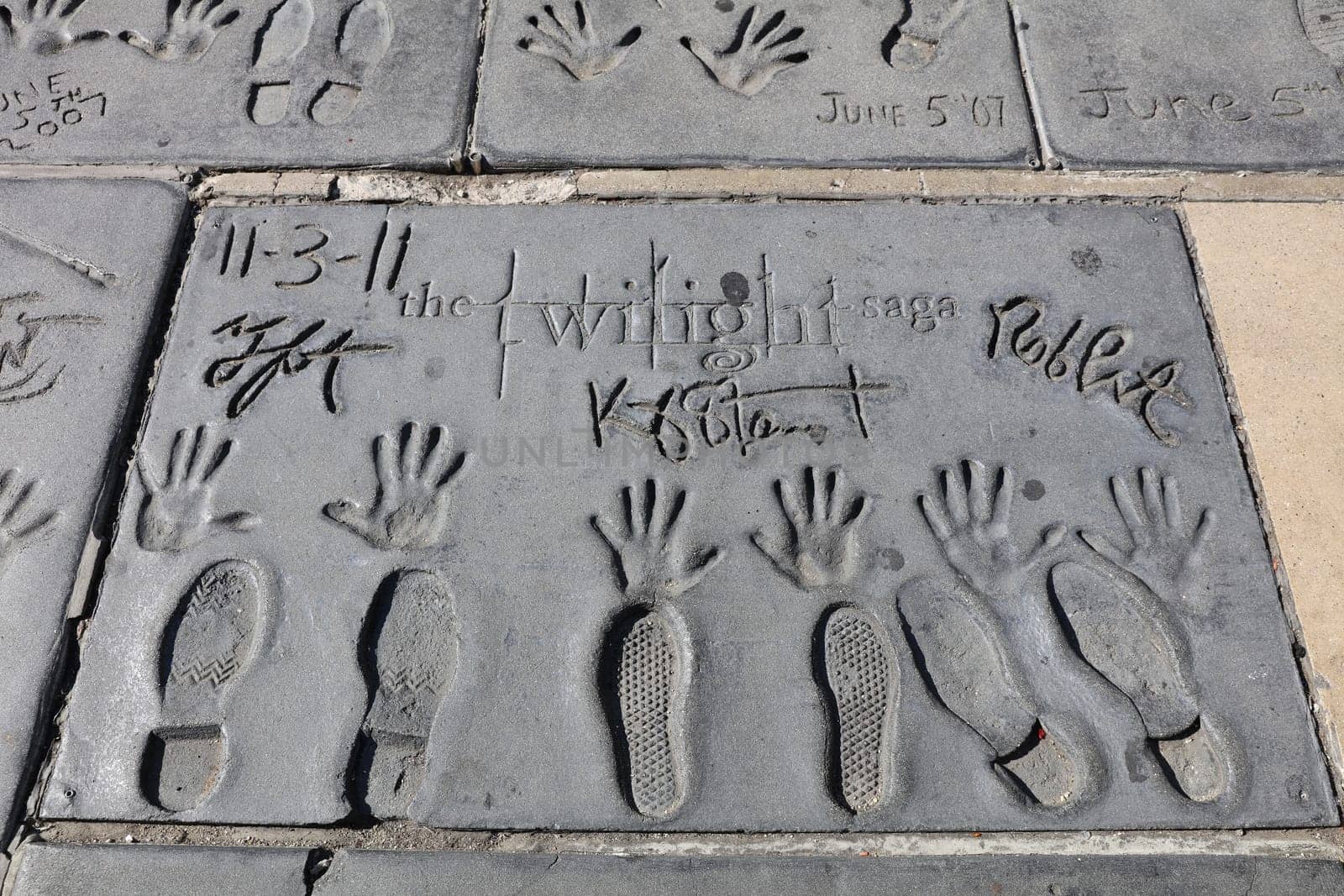 Handprints of Twilight Stars in Hollywood Boulevard in Los Angeles. California. USA