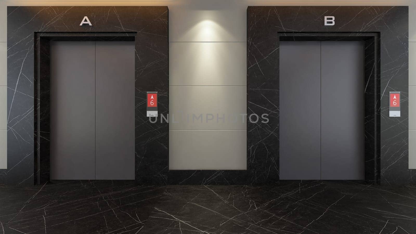 modern elevator design concept with black marble 3d rendering.