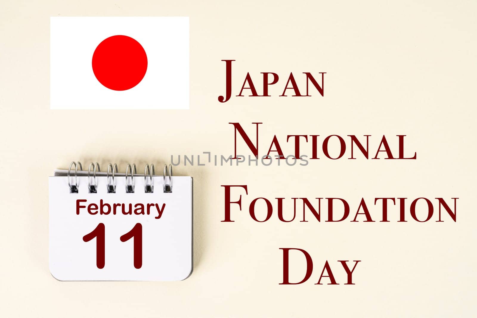 The celebration of Japan National Foundation Day with the Japan flag and the calendar indicating the February 11