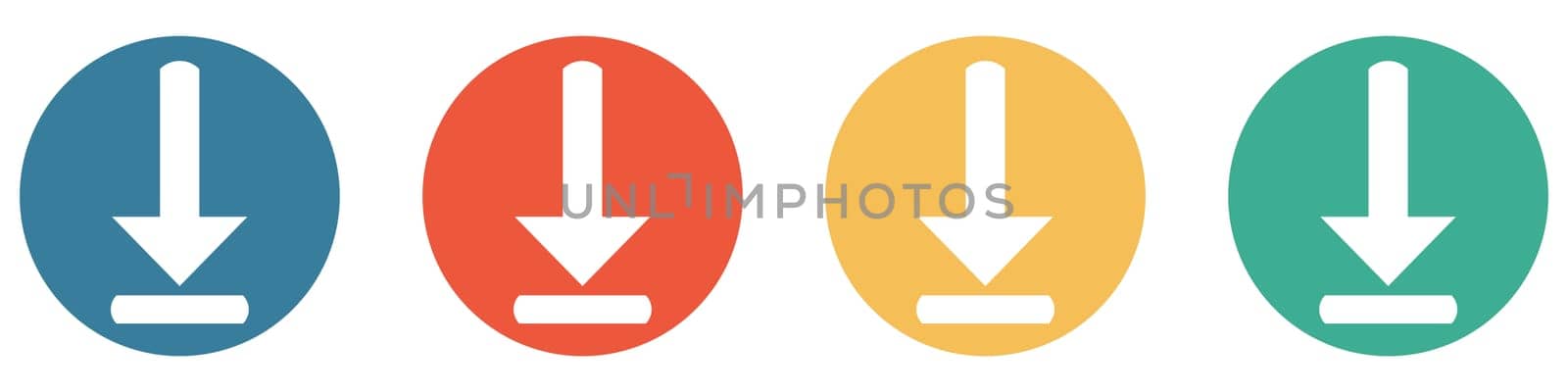 4 colorful Buttons blue, red, orange and green showing: Download Arrow