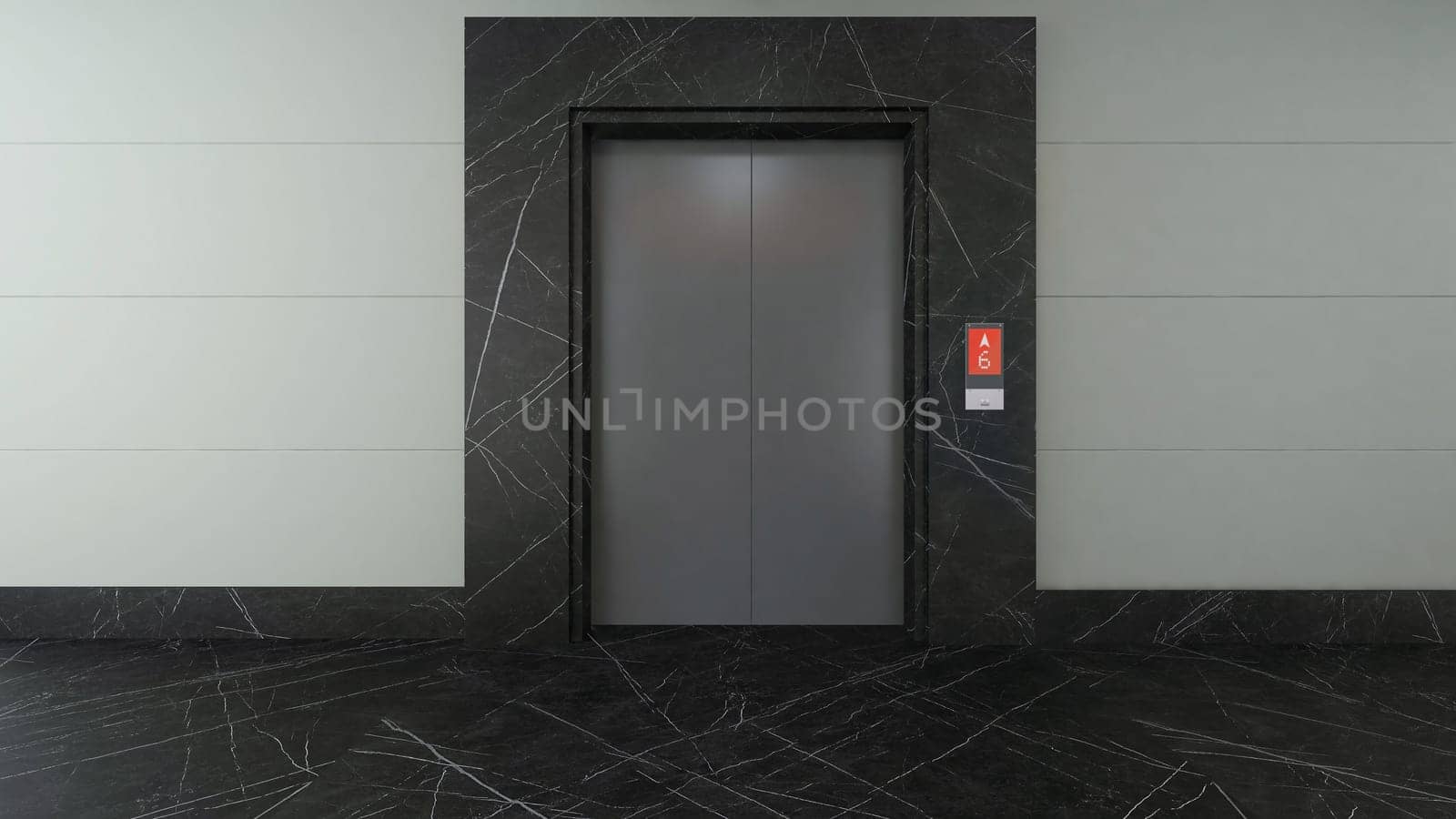 modern single elevator design concept with black marble 3d rendering.