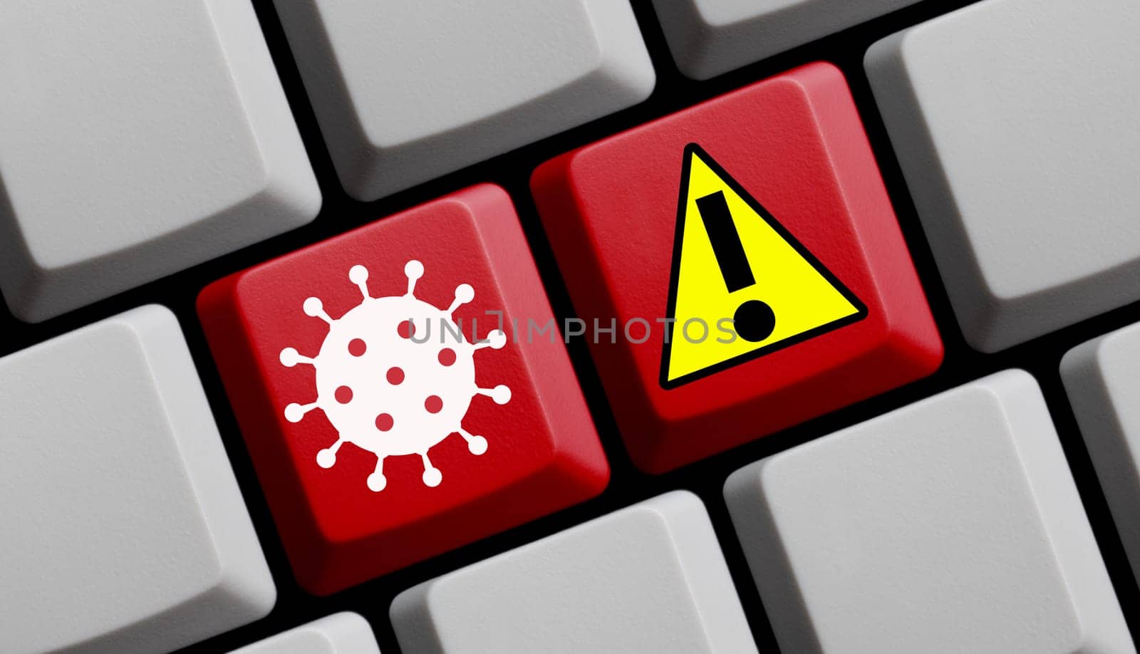 Computer keyboard showing Covid-19 warning - 3D illustration