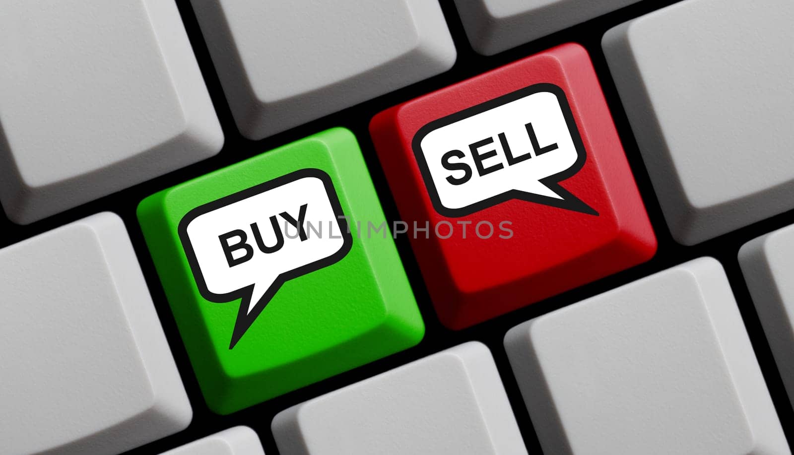 Computer keyboard showing Buy and Sell - 3D illustration